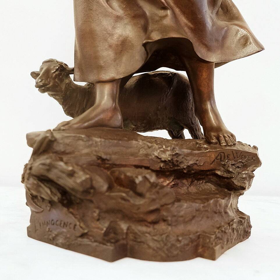 Auguste de wever (1836-1910) bronze sculpture "innocence" 19thc.