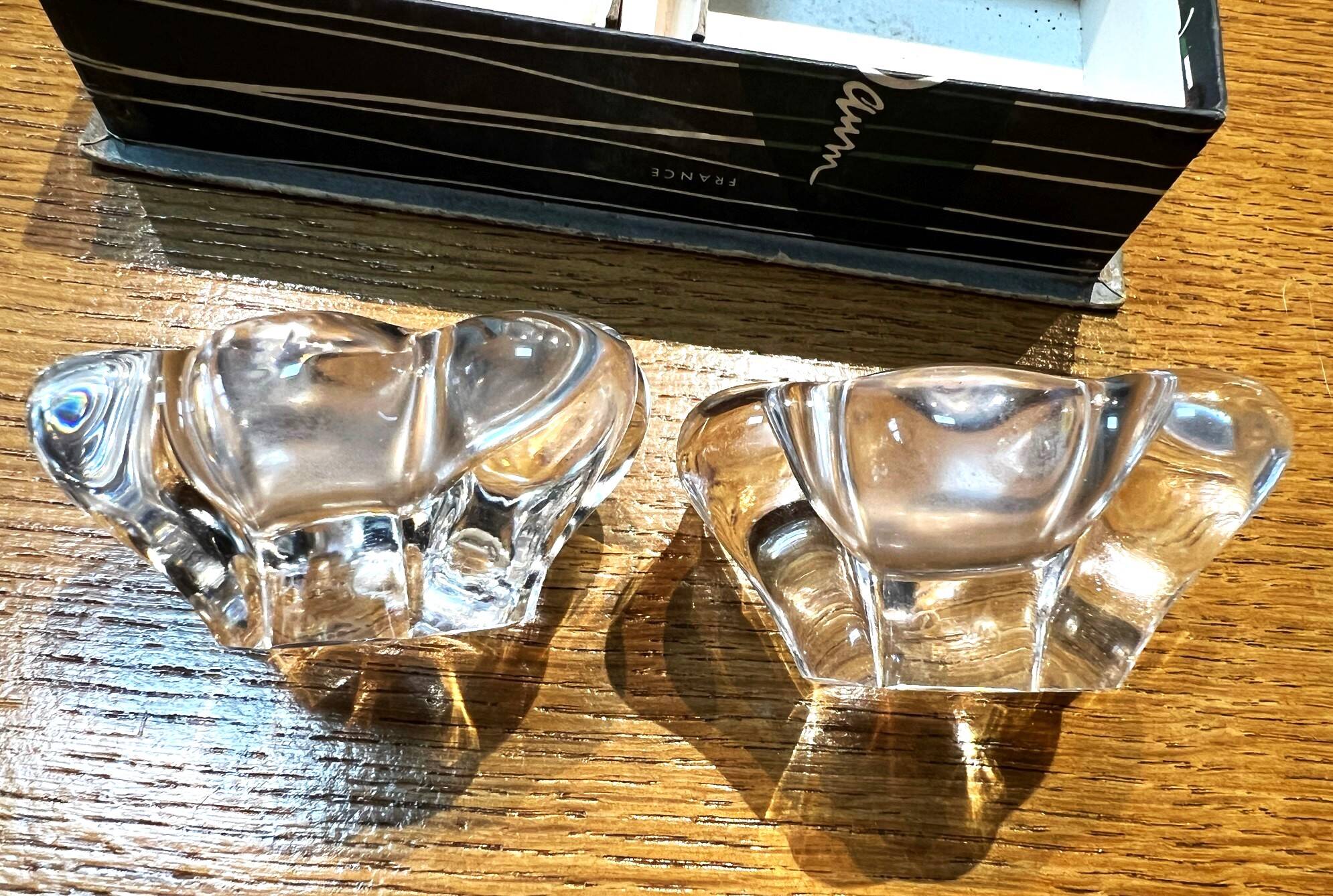2 crystal salt cellars signed Daum, vintage 1960s.