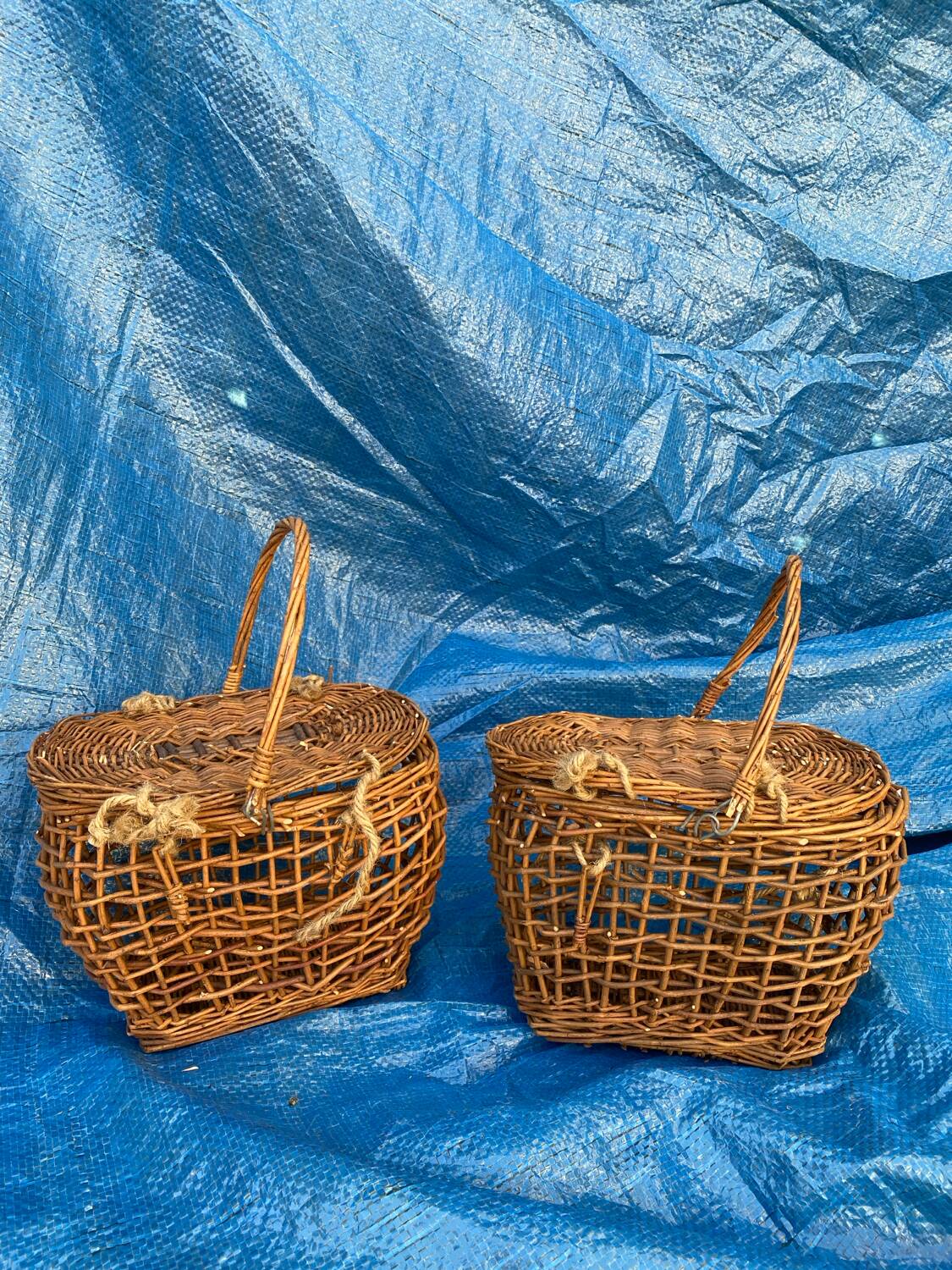 Lot de 2 petits paniers en osier tressés main