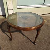 Chippendale Coffee Table in Wood, Canework and Glass - Round