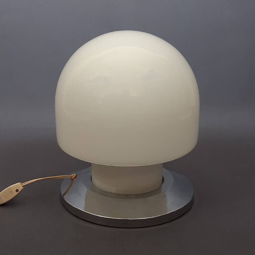 White glossy Murano glass table lamp mushroom Space Age modernism 1970