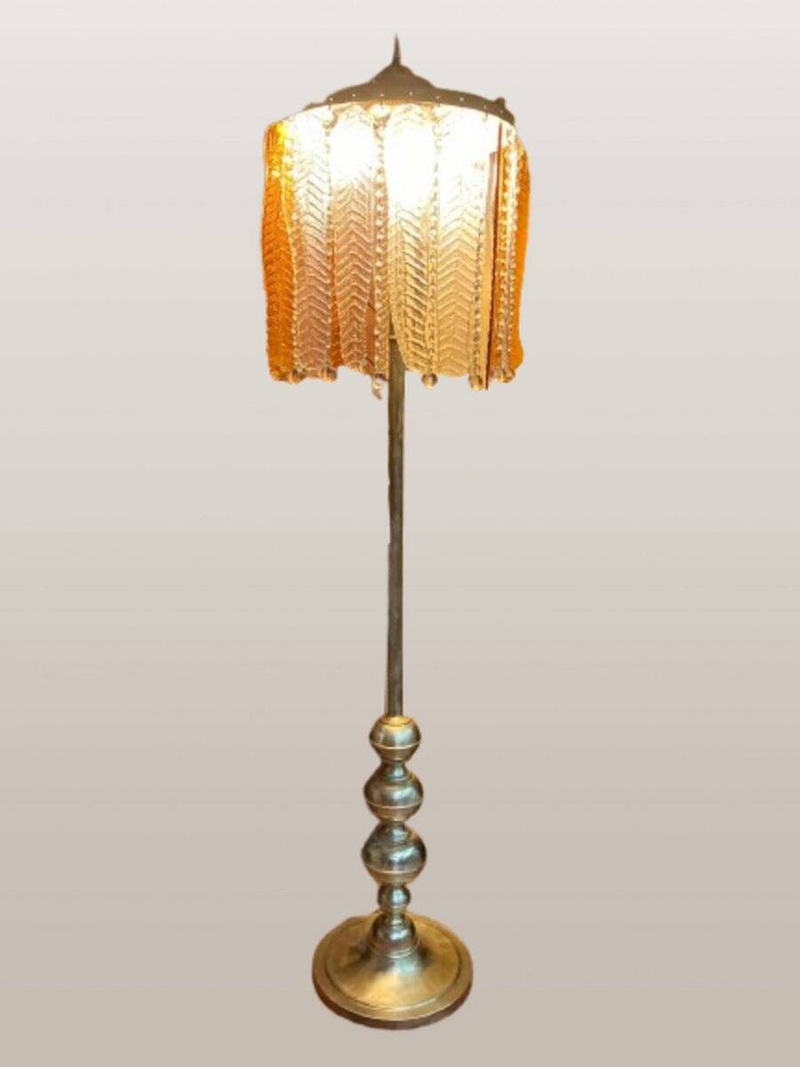 Vintage floor lamp with Murano glass leaves, 1970s
