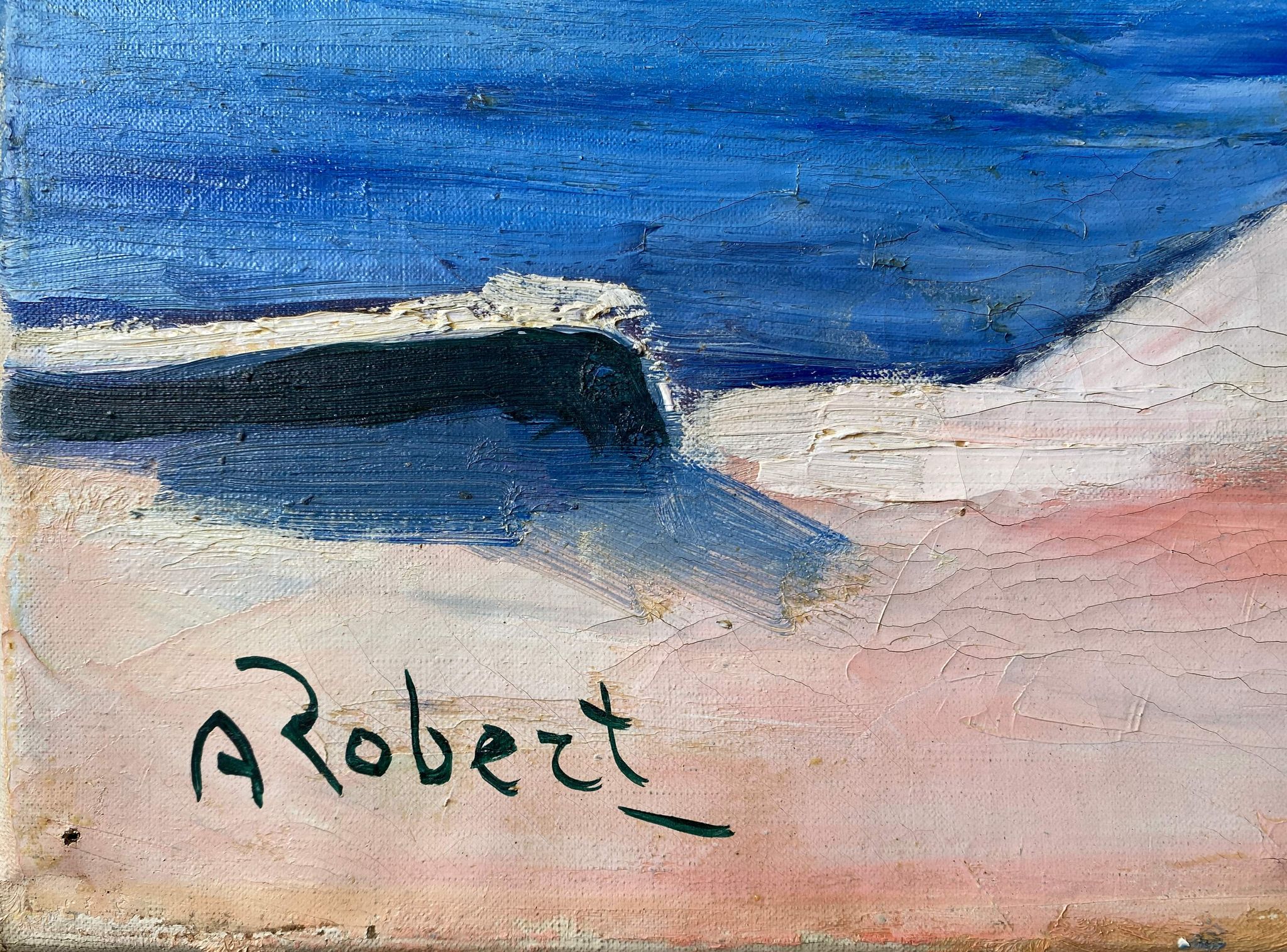 Painting "The sunny pontoon" HST signed A. Robert (post impressionist)