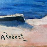 Painting "The sunny pontoon" HST signed A. Robert (post impressionist)
