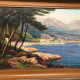 MANANT JEAN BAPTISTE OIL PAINTING SIGNED. SMALL MEDITERRANEAN PORT COTE D'AZUR