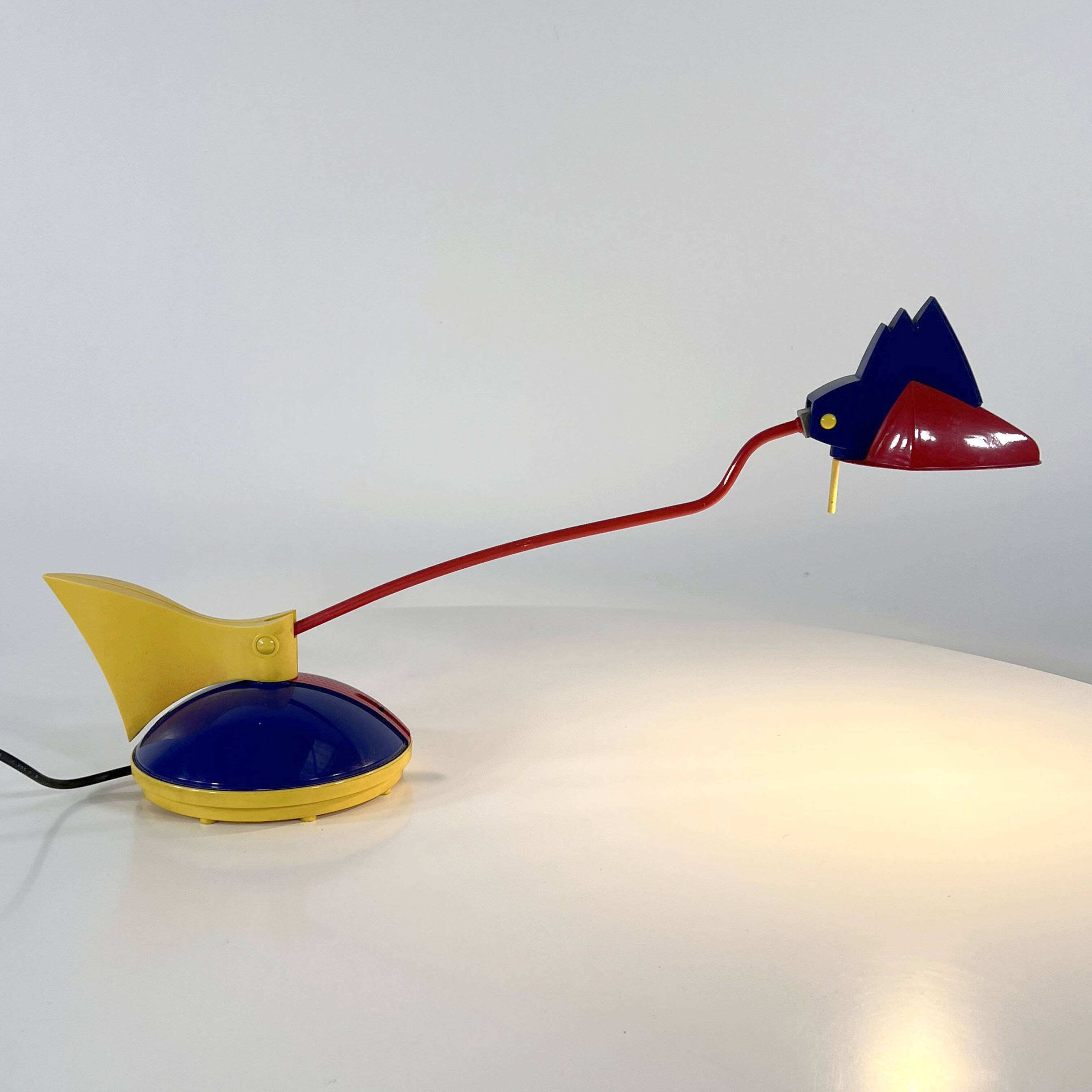 Blue and red toucan desk lamp by Brilliant Leuchten Germany, 1980.