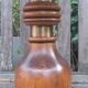 Large rustic table lamp foot wood & brass, lampshade pagoda beige fabric, years 50/60
