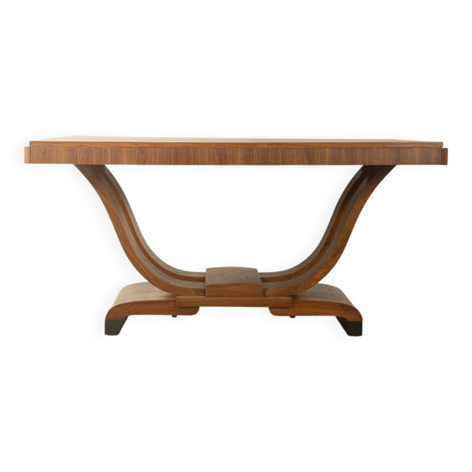 Elegant Art Deco dining table from the 1930s, walnut root veneer