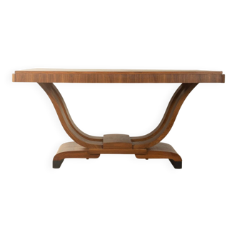 Elegant Art Deco dining table from the 1930s, walnut root veneer