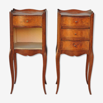 Pair of nightstands inlaid style Louis XV top wood