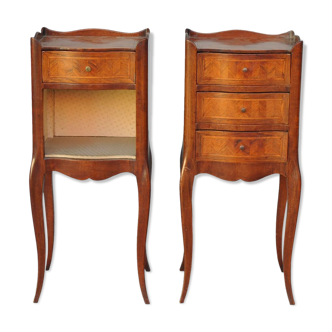 Pair of nightstands inlaid style Louis XV top wood