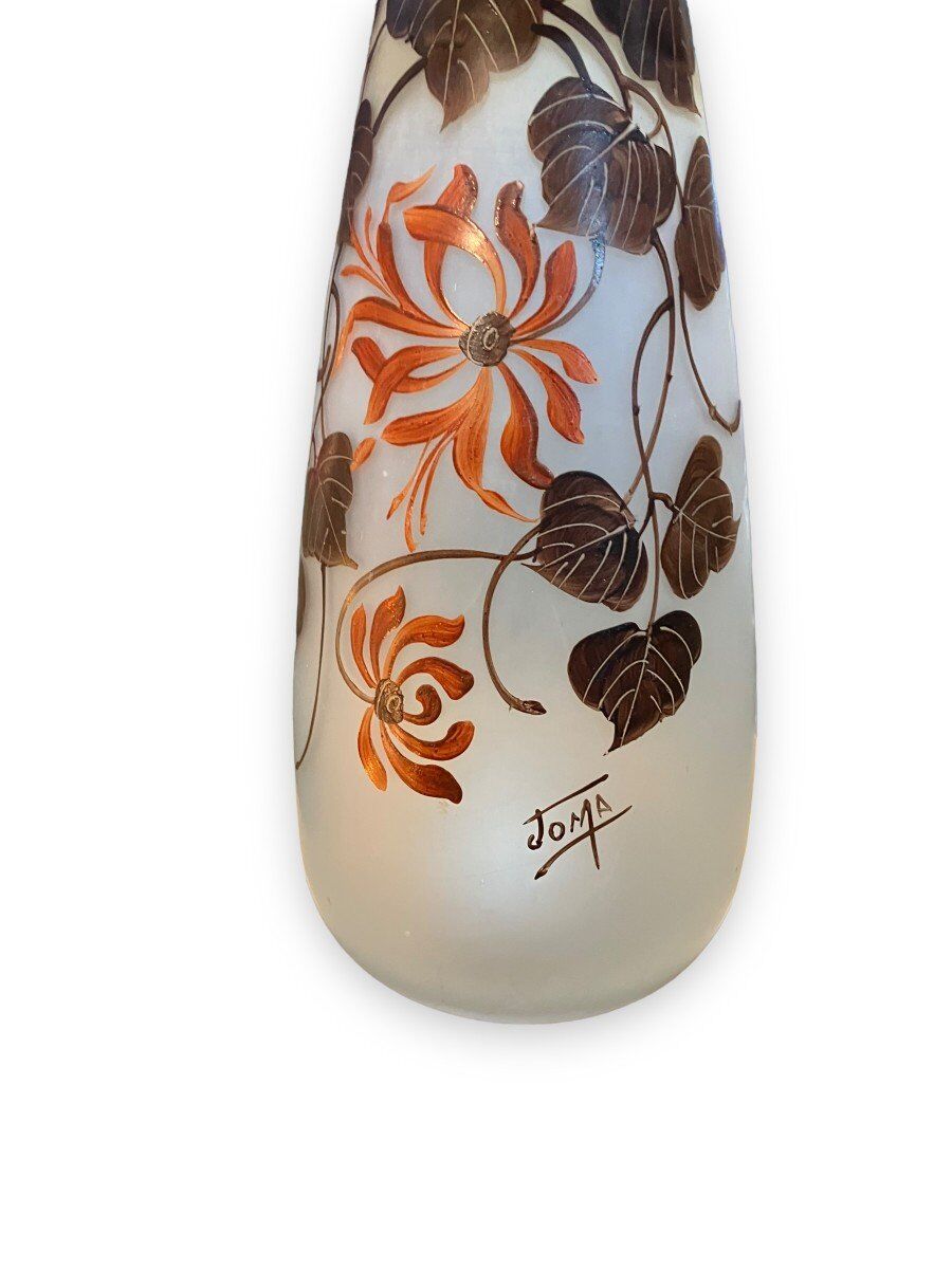 Paire de vases en pâte de verre peinte signés joma