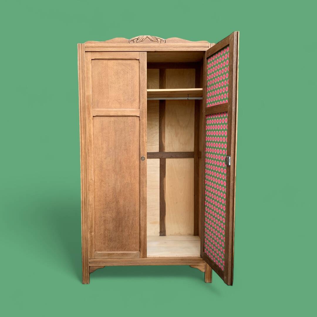 Parisian wardrobe, art deco raw wood wardrobe, 1930