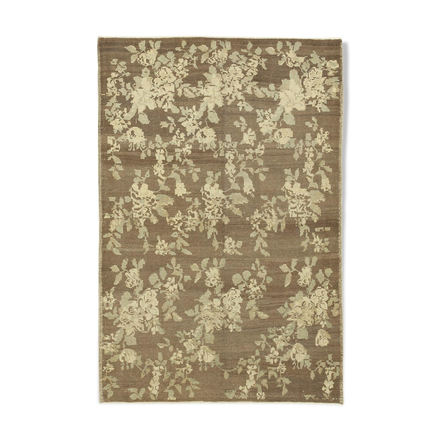 1970s Handwoven Decorative Anatolian Beige Carpet 131 cm x 195 cm