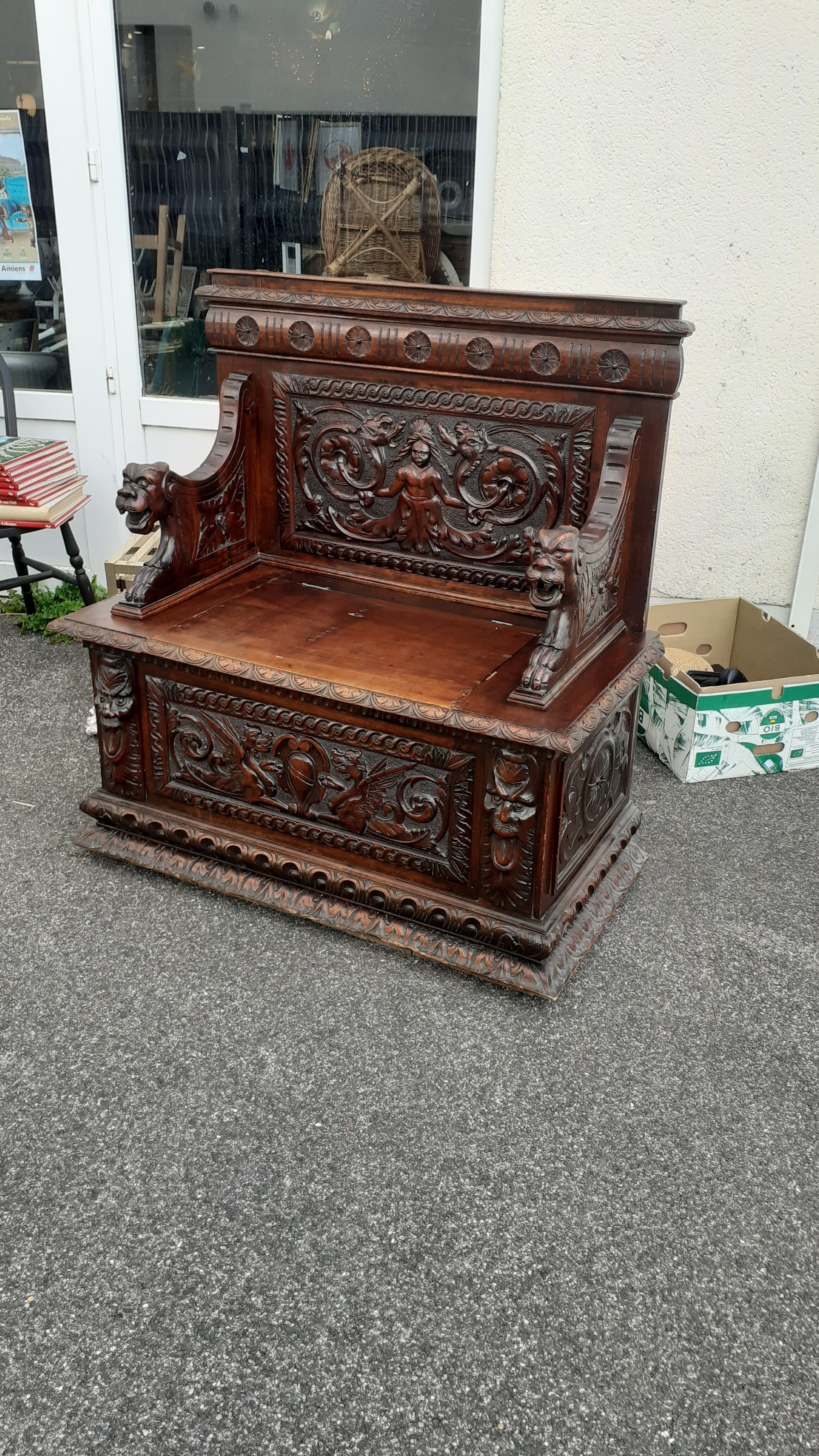 Henri II style walnut chest bench