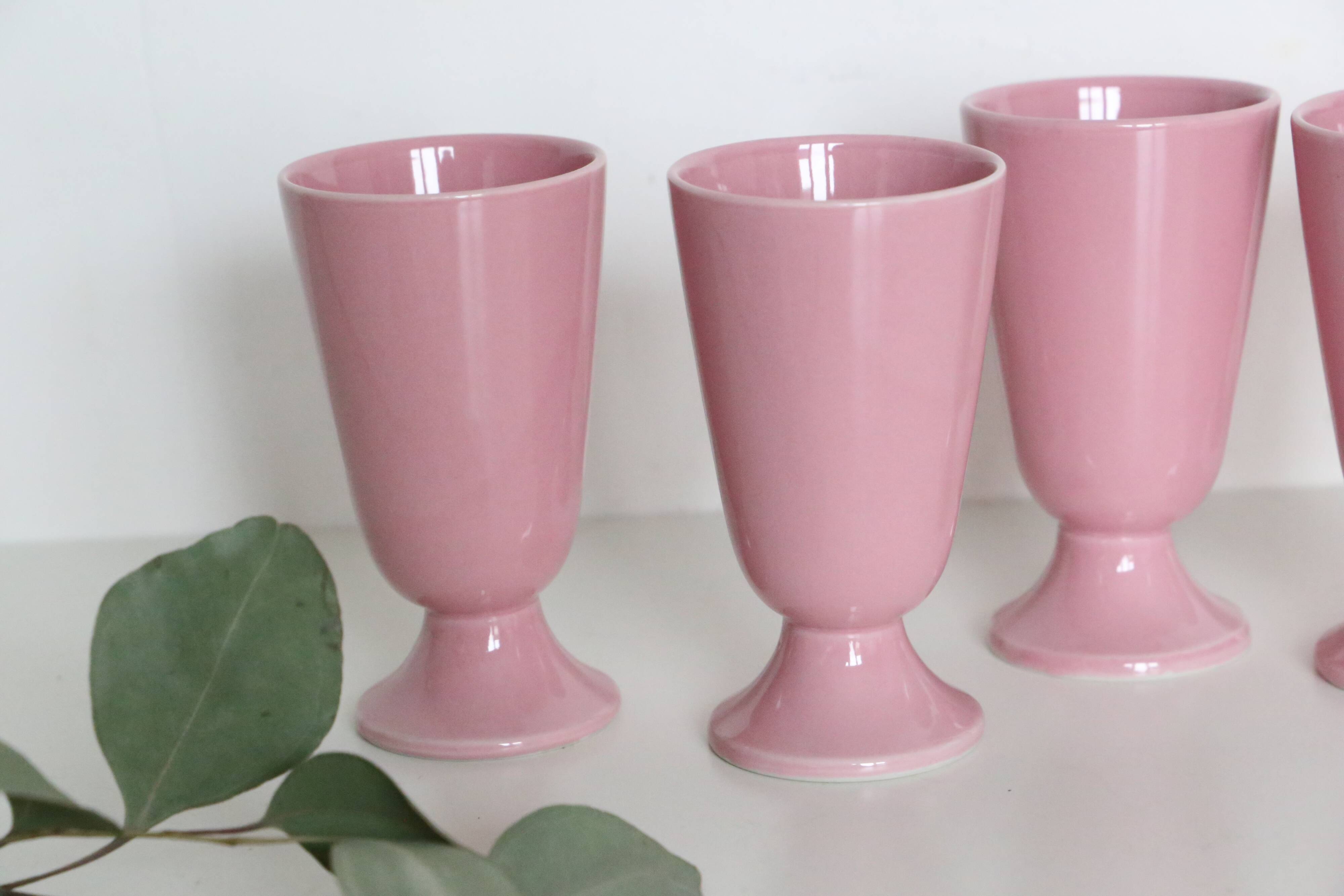 Set of 6 pink porcelain mazagrans, vintage