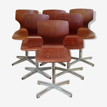 Set of 6 chairs of school Pagholz Pagwood 1960