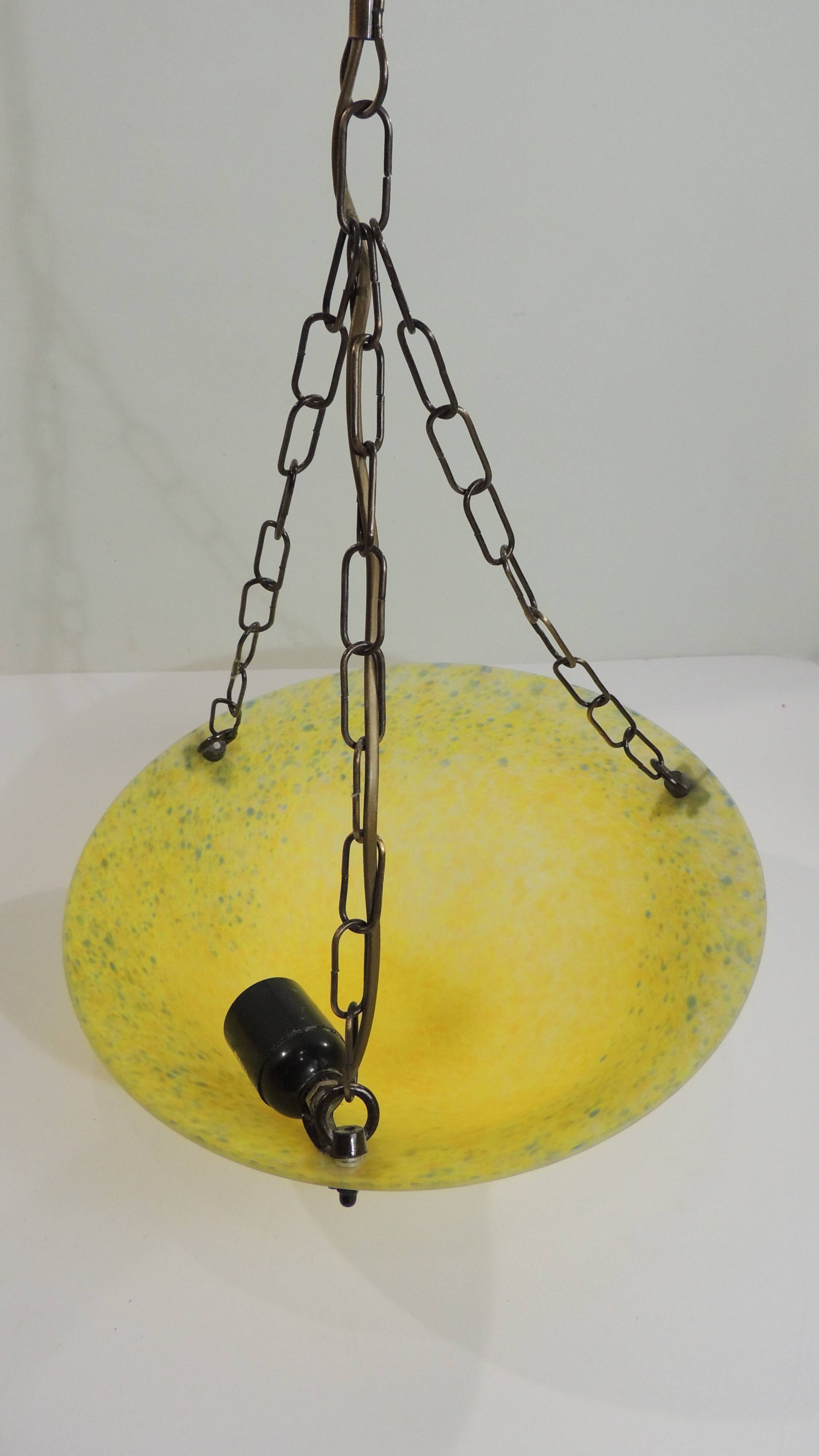 1970s vintage yellow speckled glass suspension – retro chain chandelier