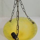 1970s vintage yellow speckled glass suspension – retro chain chandelier
