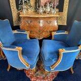 Pair of Louis XV style blue velvet bergère armchairs