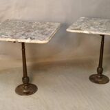 Pair Of Bistro Tables Cast Iron Base Marble Top