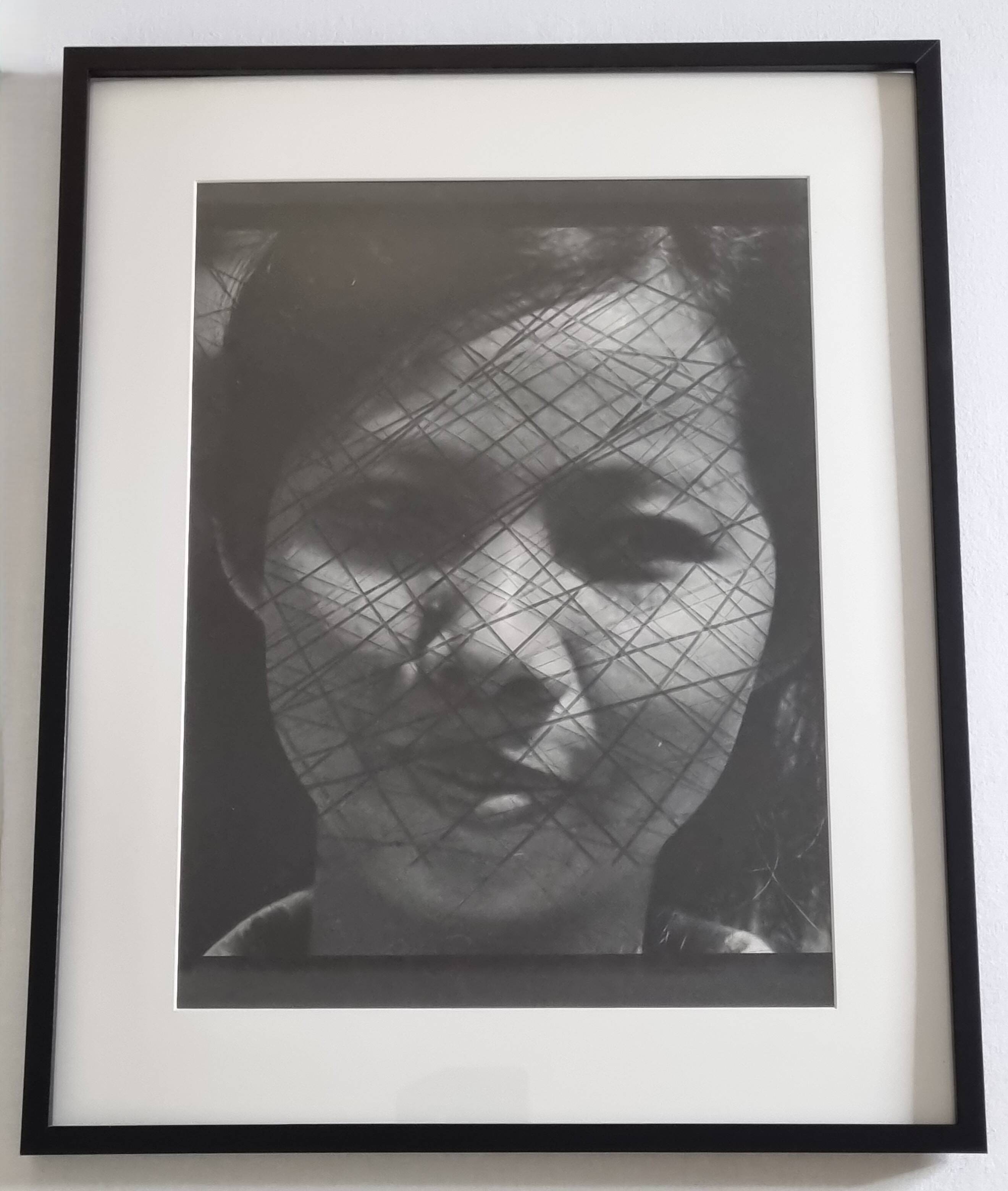 Vintage black and white photography, portrait, original framed print 42x52 cm.