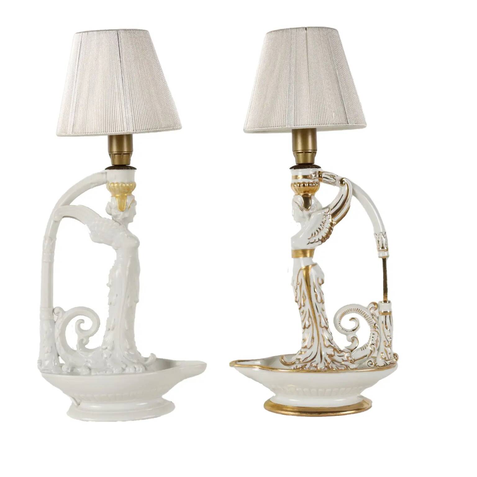 Pair of neoclassical style lamps in porcelain, Italy, 20th century