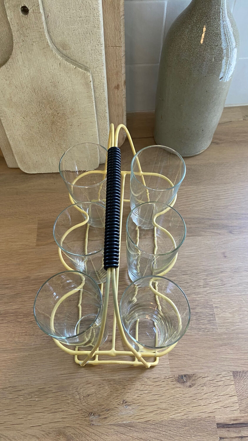 Scoubidou glass holder and its 6 glasses 1960