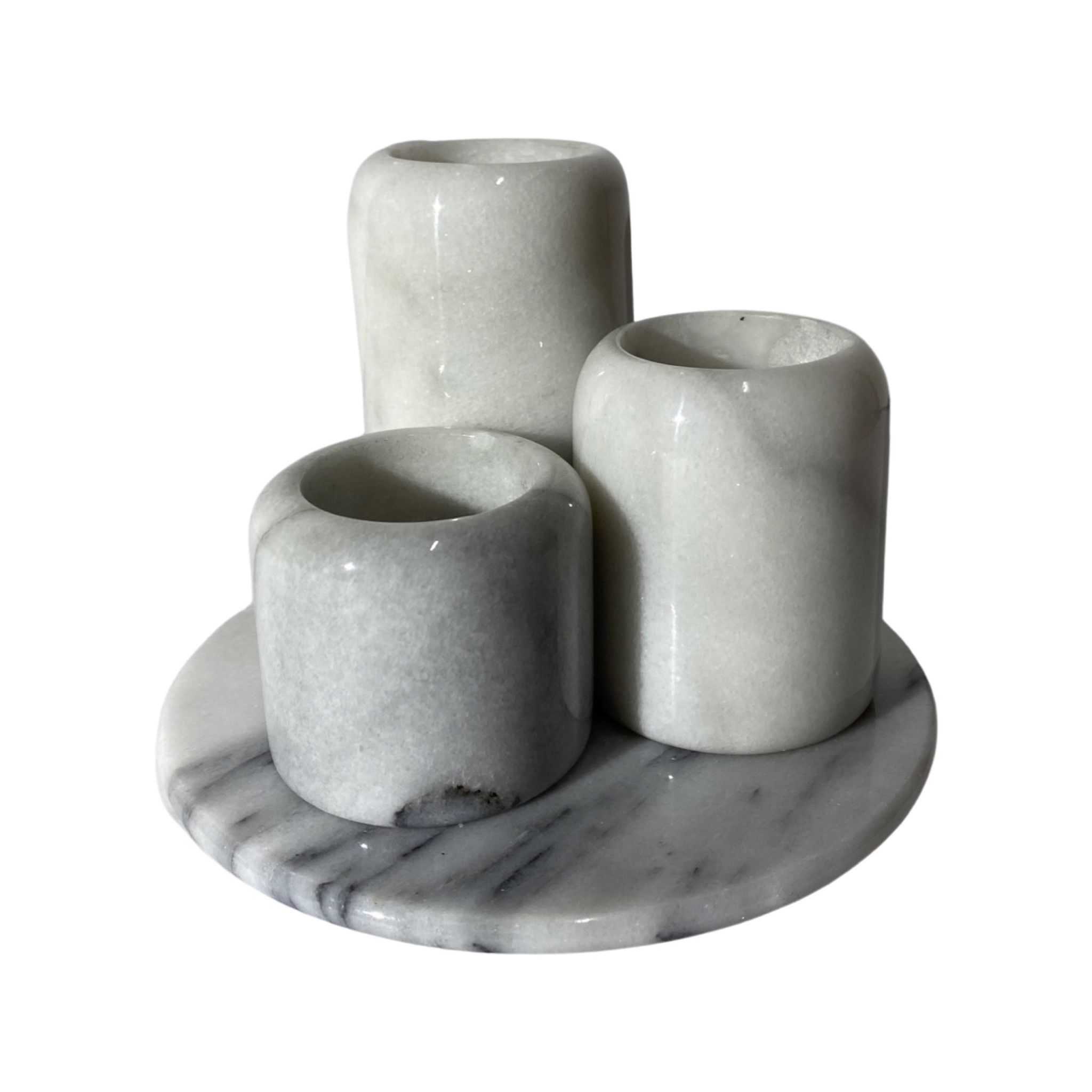 Set of 4 Retro Marble Candleholders | 3 Candleholders & 1 Marble Tray | Vintage Marble Decoration
