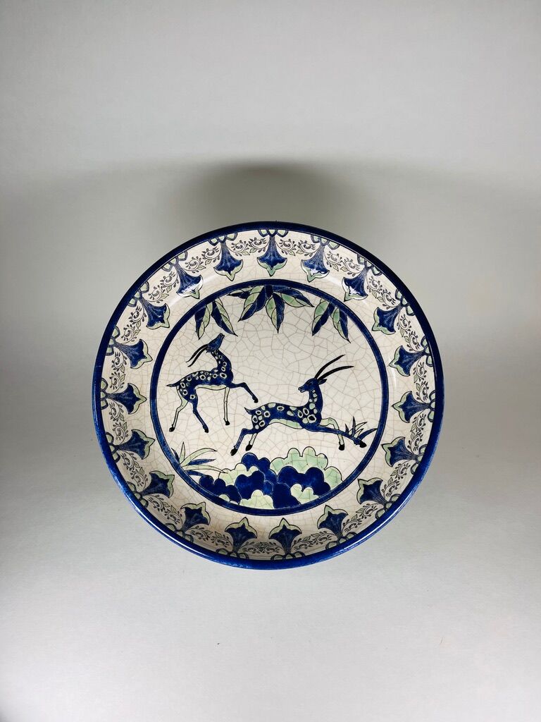 Grand plat vintage ceramic emaux keralouve style art deco dlg catteau