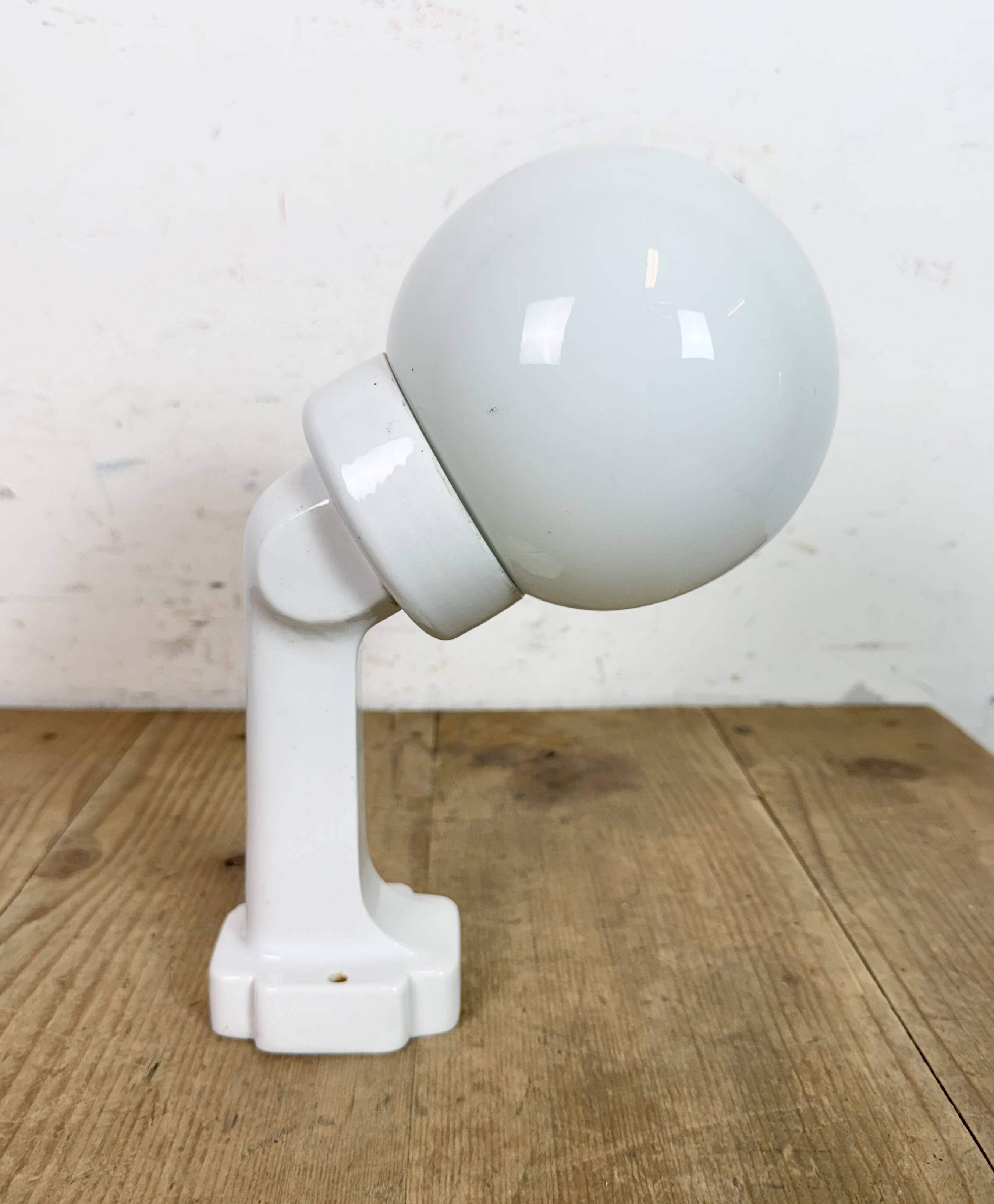 Vintage White Porcelain Wall Light with Milk Glass, 1950s