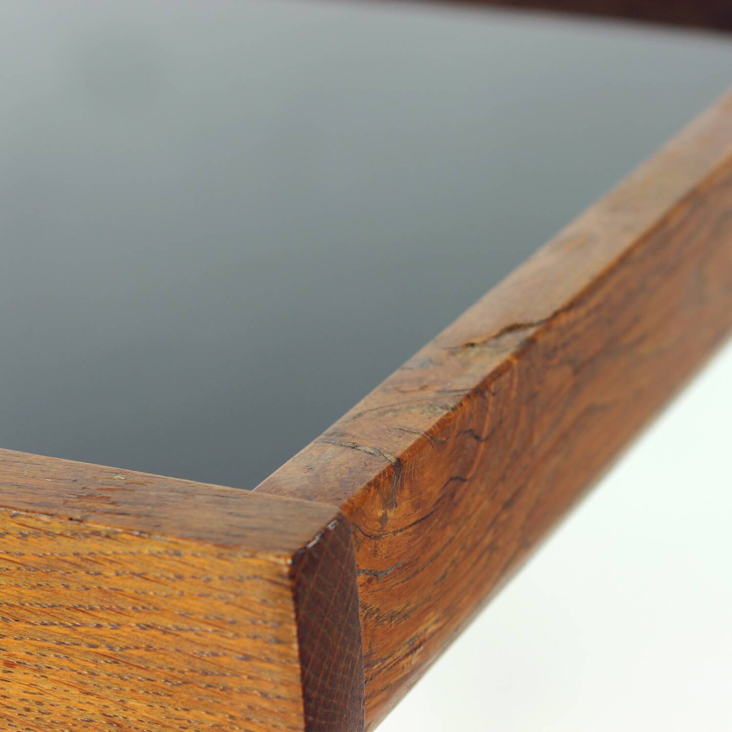 Mid Century Modern Wooden Bar Cart With Black Opaline Glass, 1960s