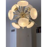 Contemporary Triedro and White Murano Glass Sputnik Gold Chandelier