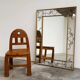 Large Vintage French Bistro Mirror with Hand-Painted Decoration and Gold Frame