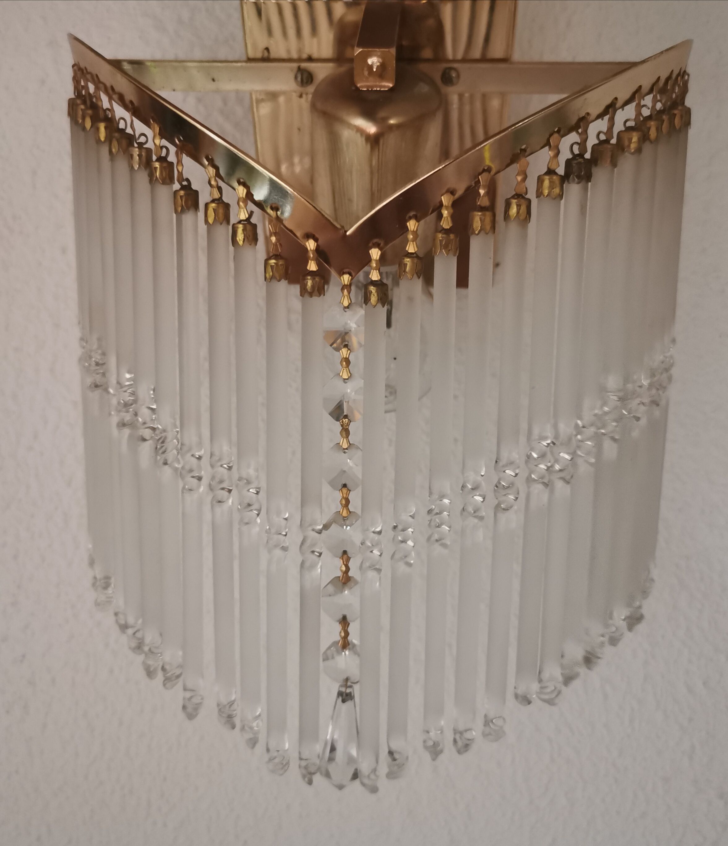 Vintage wall sconce gold metal and stamps