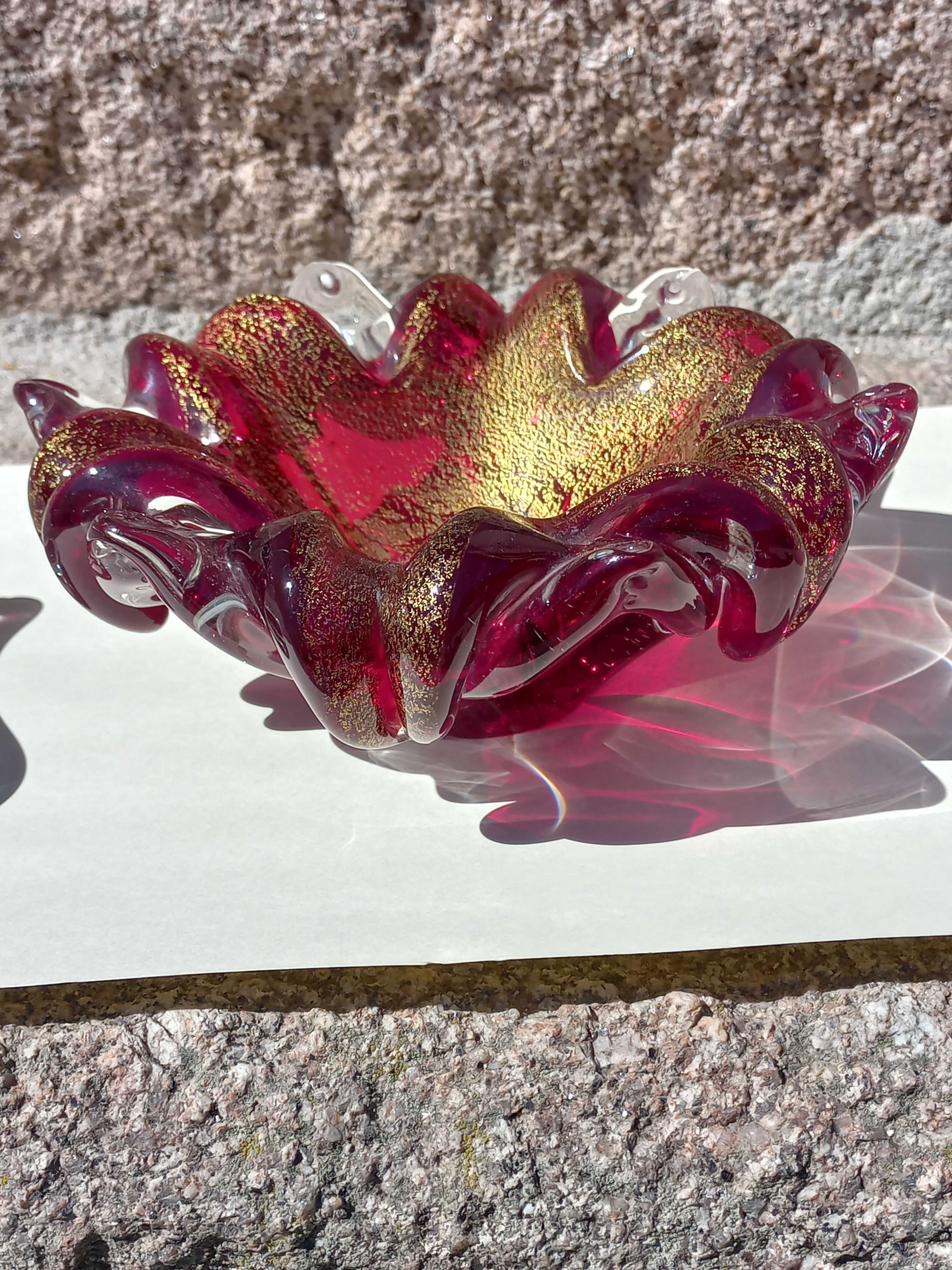 Cendrier et pilon verre et inclusions or Murano vintage