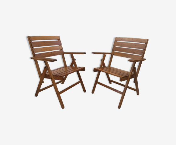Pair of garden armchairs wood compass feet