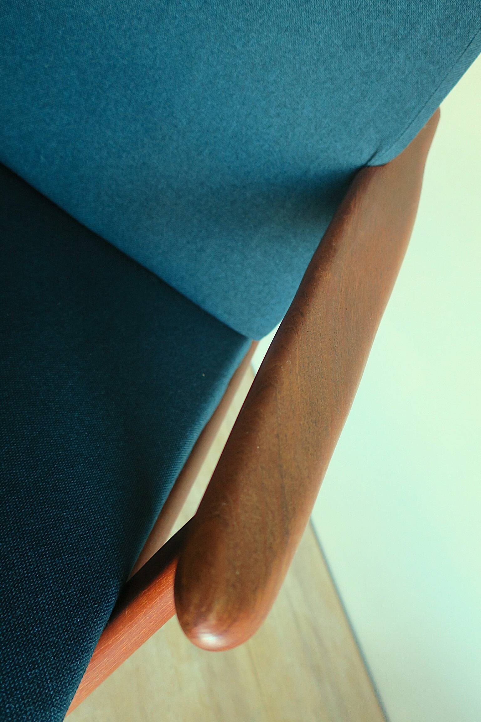 Danish teak lounge chair with blue-green cushions, 1960s