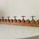 Vintage chandelier in solid oak and wrought iron.