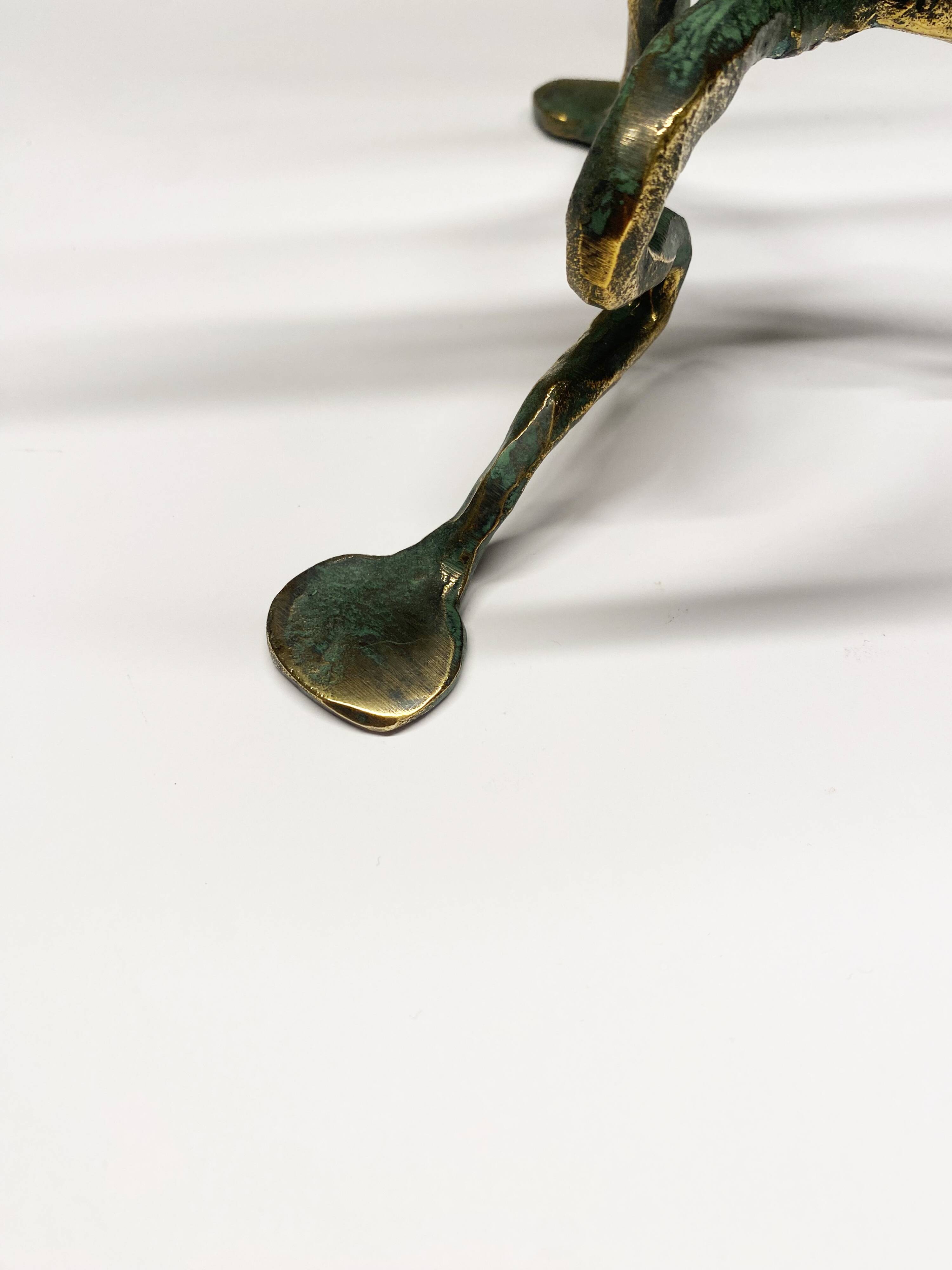Sculptural bronze candlestick with a patina in the style of Giacometti, 1990.