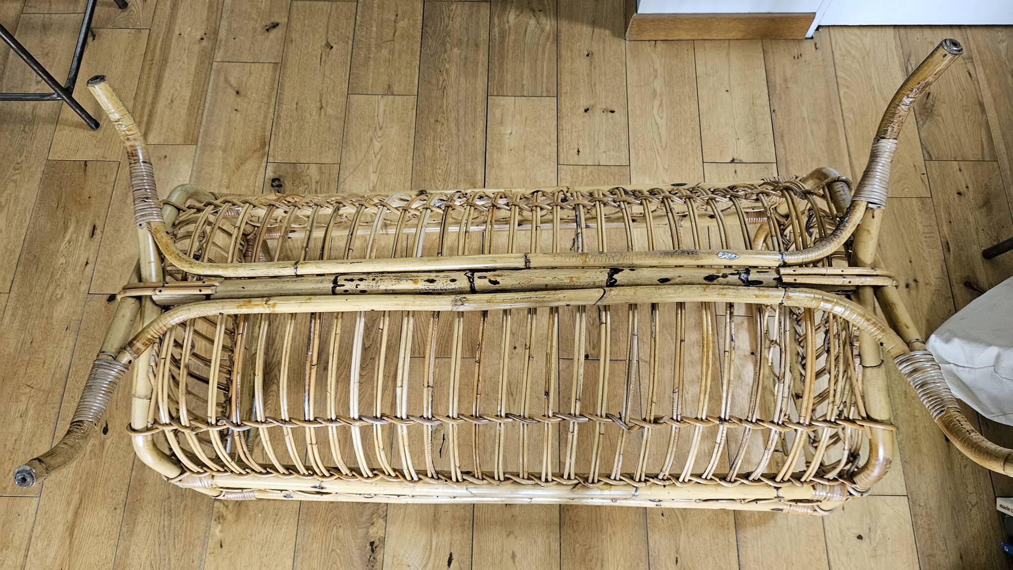 Vintage rattan and bamboo baby bed / cradle