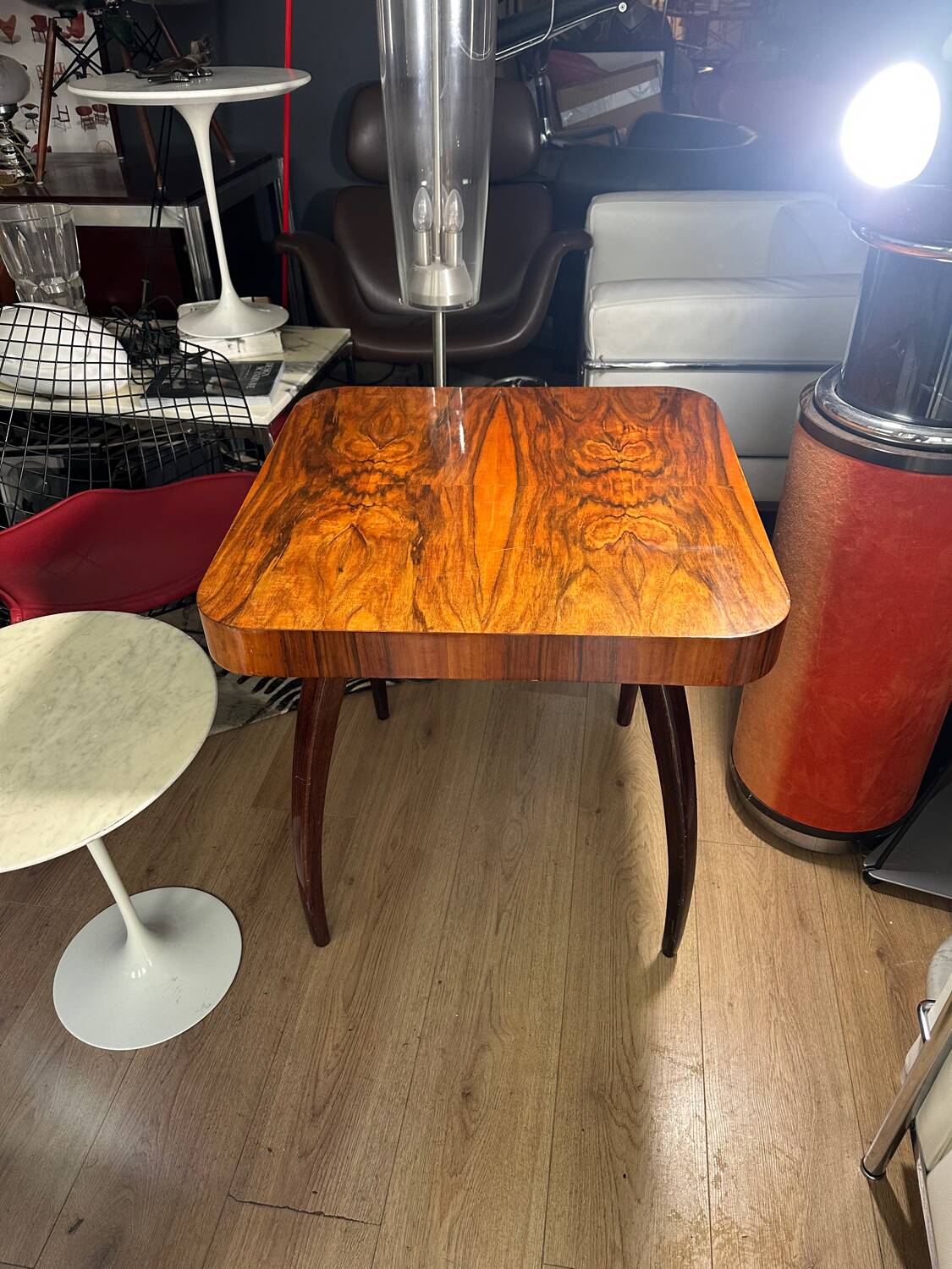 Rare walnut Spider table by Jindrich Halabala, 1950s.