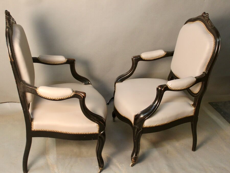 Pair of Convertible Armchairs Louis XV Style Pear Blackened Napoleon III