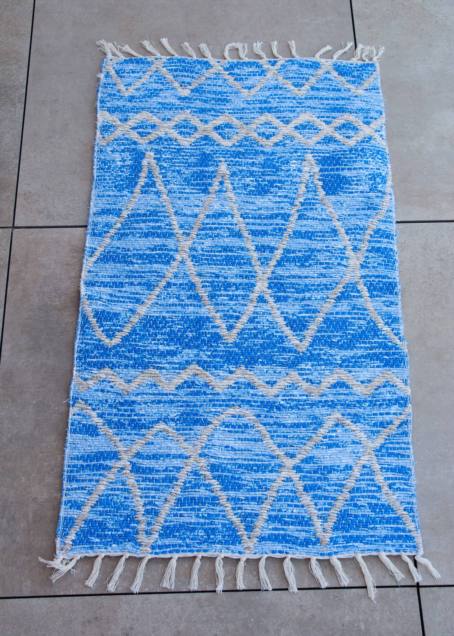 Recycled cotton handmade rug - Reversible - Blue