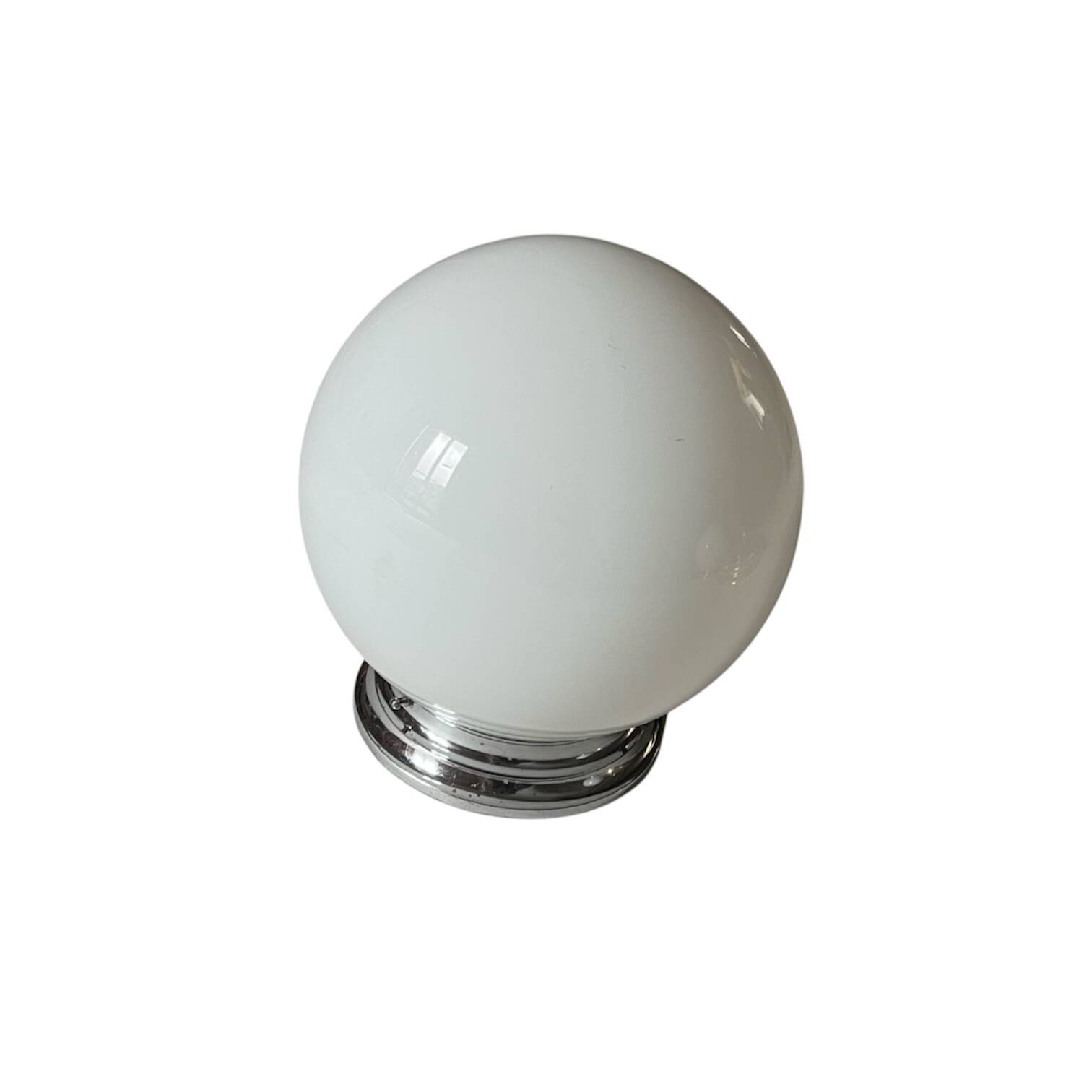 Plafonnier ou applique globe en verre opaline blanc 20 cm rosace chrome