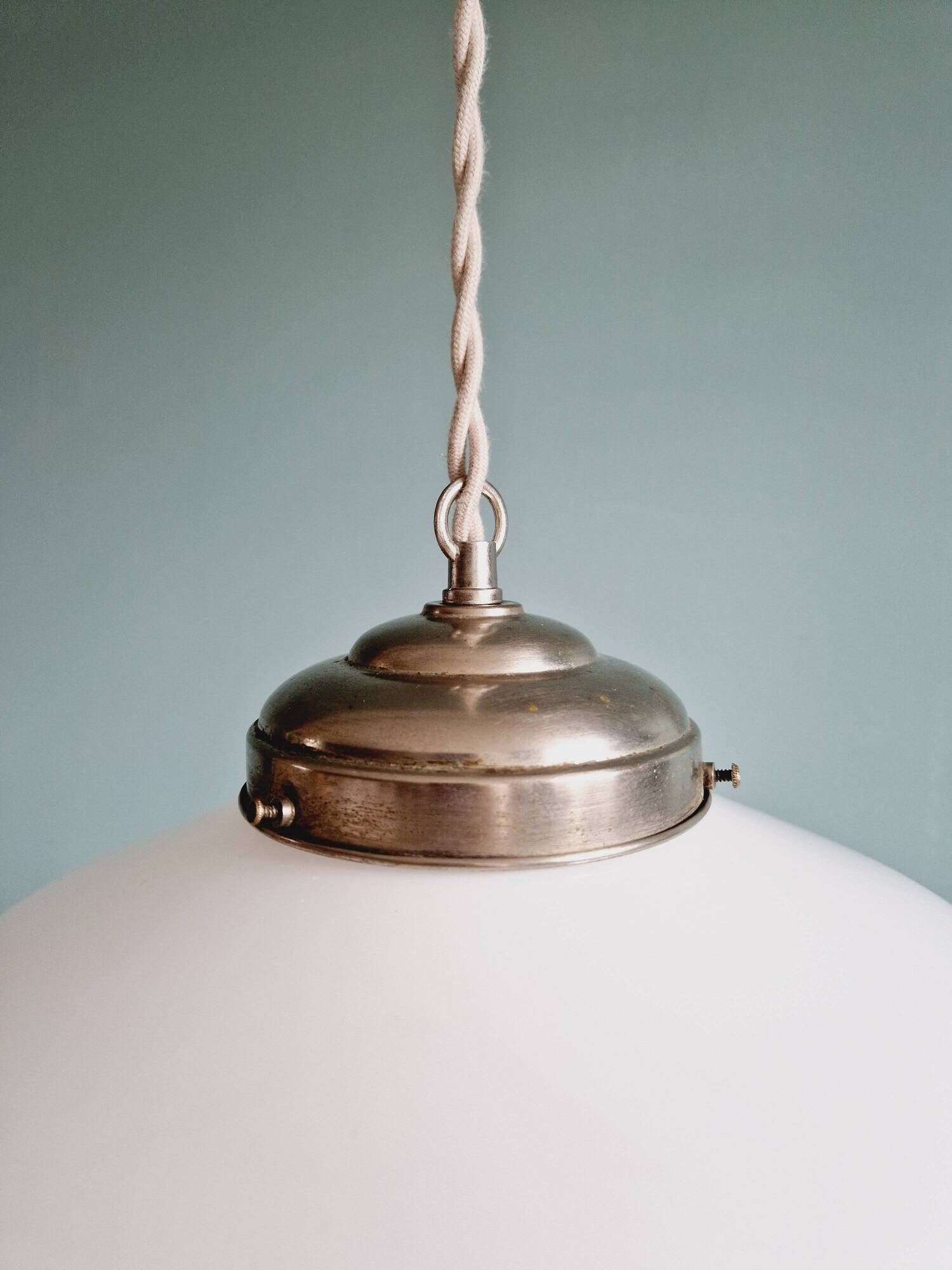 Art Deco pendant light in white opaline glass, conical, 1920s-30s