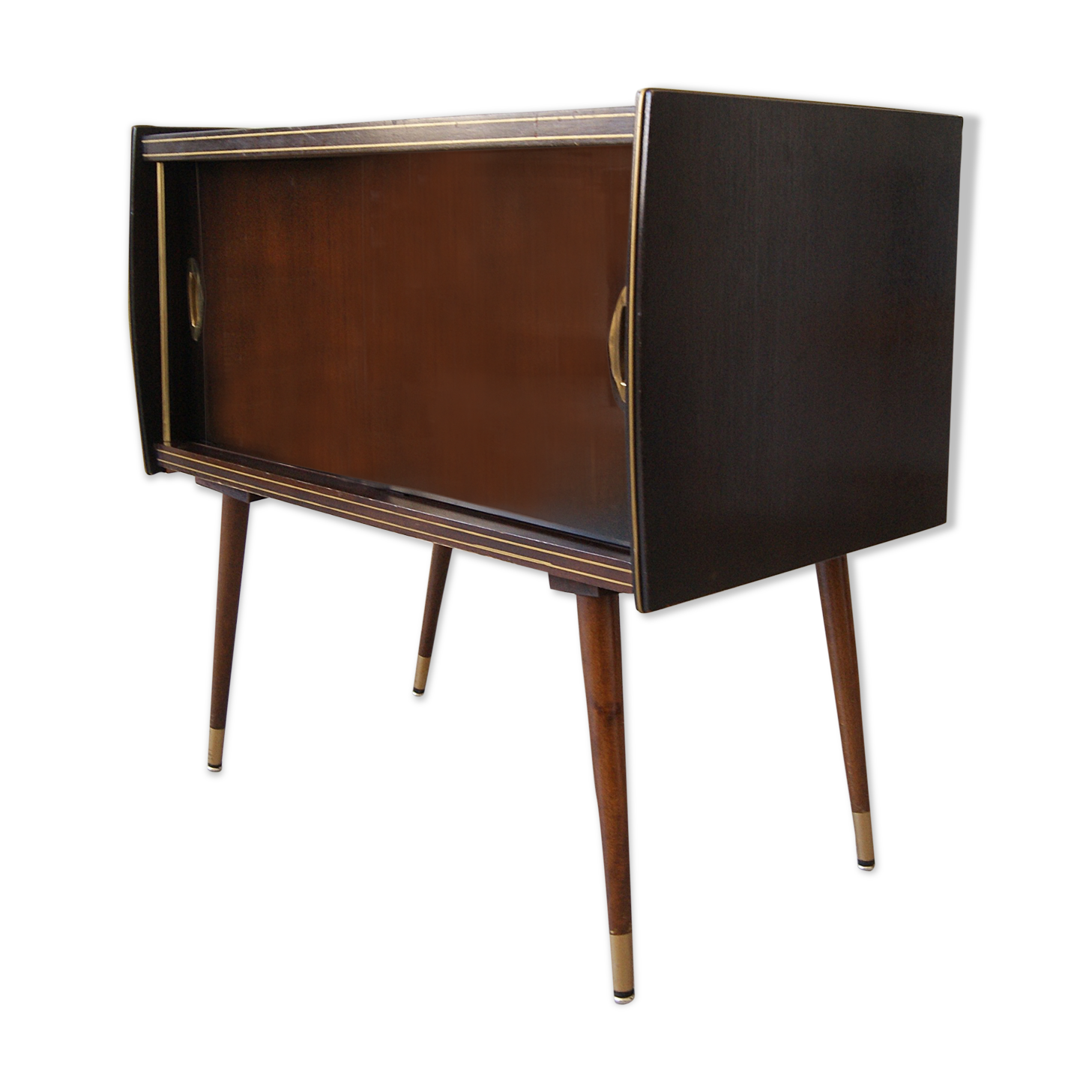 50s dresser, small sideboard wood brass