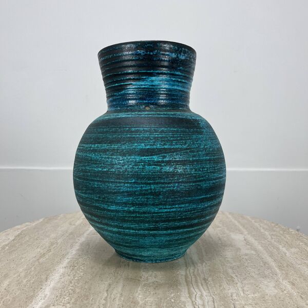 Vase Accolay céramique bleue gauloise, années 60
