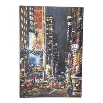 Huile sur carton taxis New York