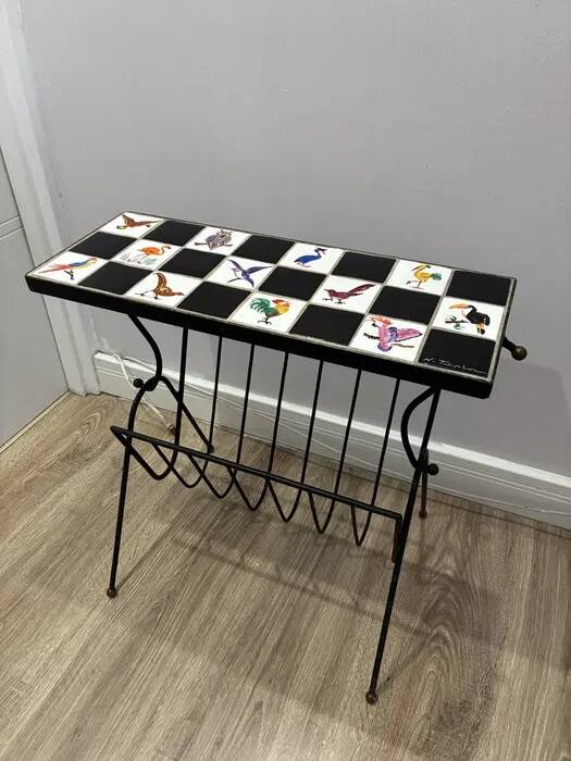 Table d'appoint, porte-revue en carreaux en céramique et fer N. Teplow, années 1950